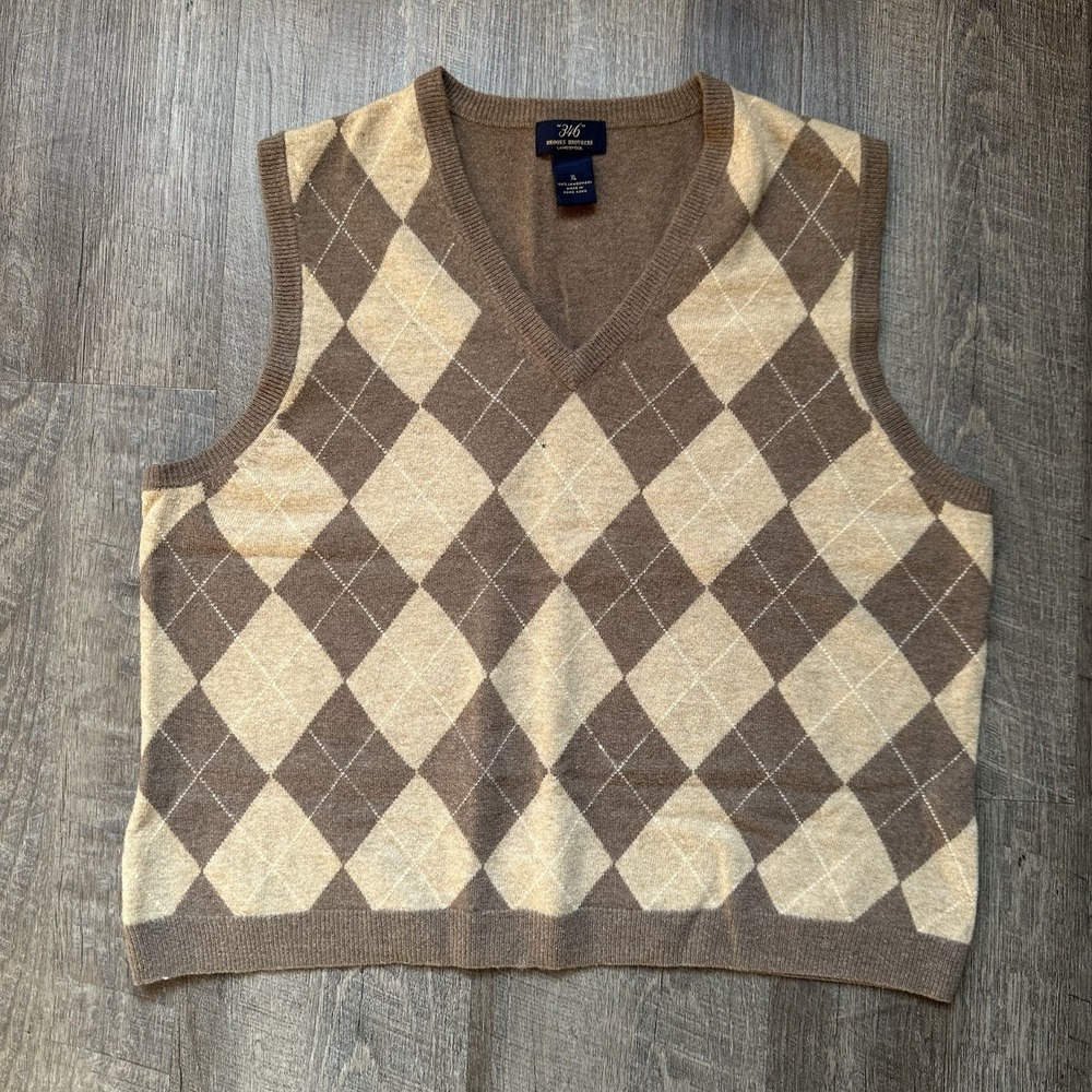 Brooks Brothers Women's Diamond Argyle Sleeveless 100% Lambswool Vest Large XL